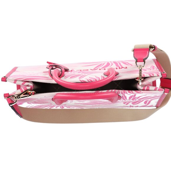 Michael Kors Mirella Medium East West Tote Electric Pink Multi Palm Tree Leaves - Picture 3 of 6